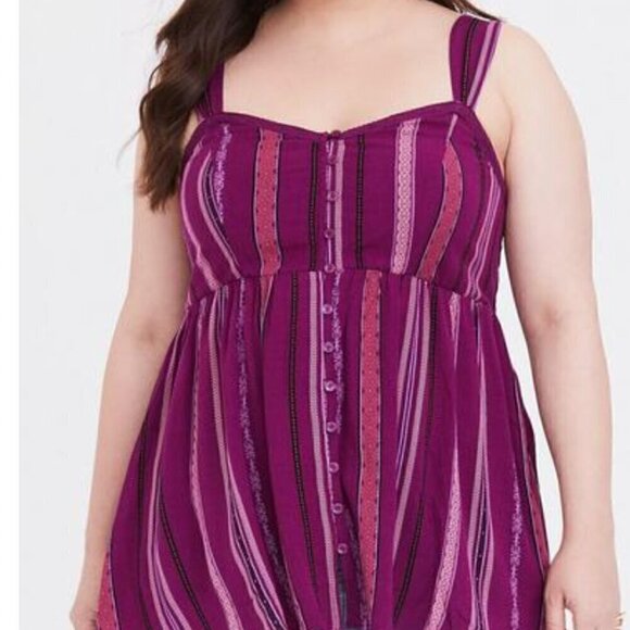 Torrid Babydoll Crepe smocked back textured v-neck striped Tank top size large - Picture 2 of 13